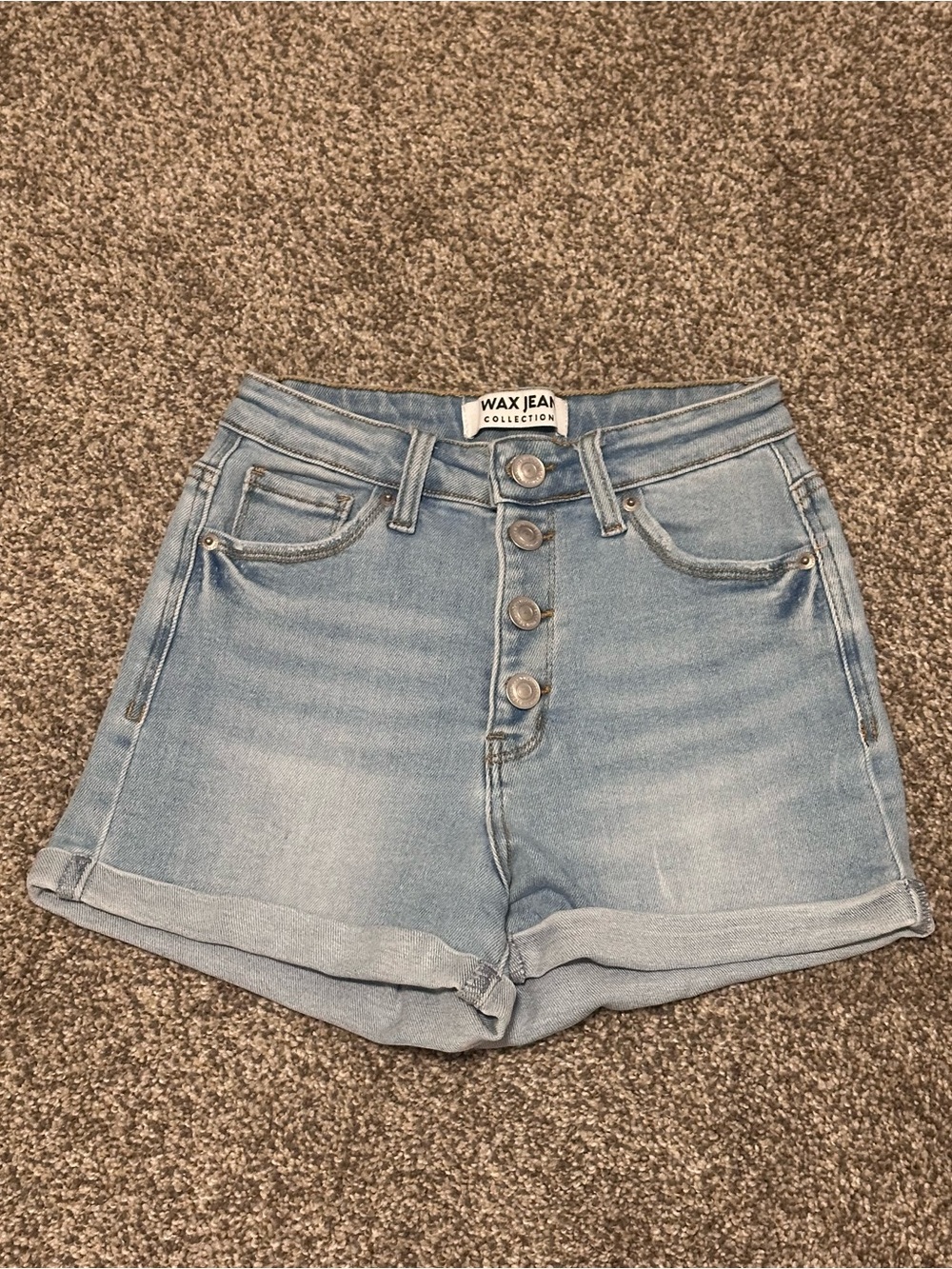 Wax Jean Light Wash High Rise Button-Fly Denim Shorts